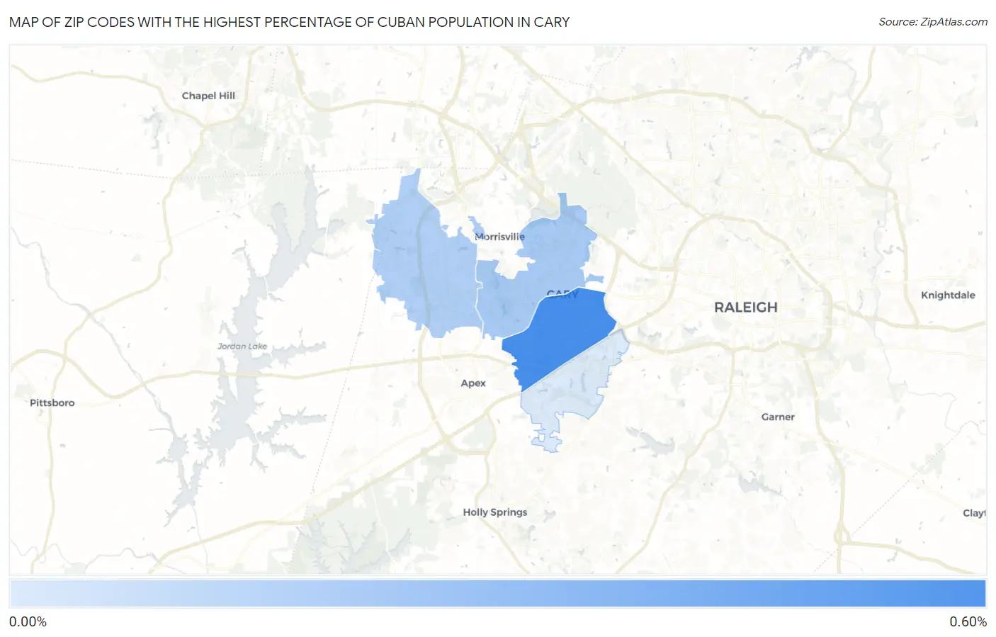 Zip Codes with the Highest Percentage of Cuban Population in Cary Map