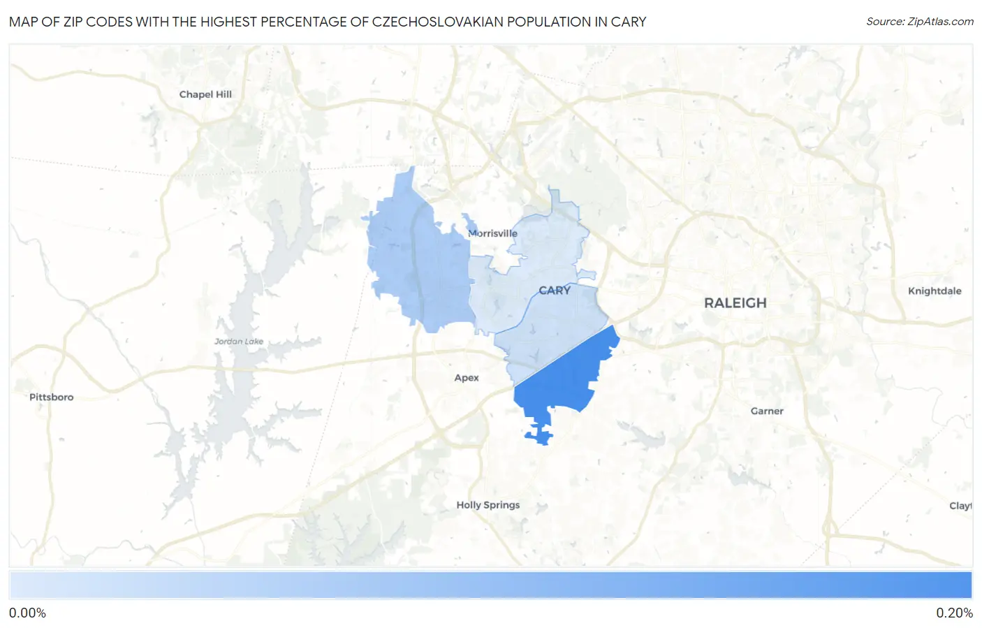 Zip Codes with the Highest Percentage of Czechoslovakian Population in Cary Map