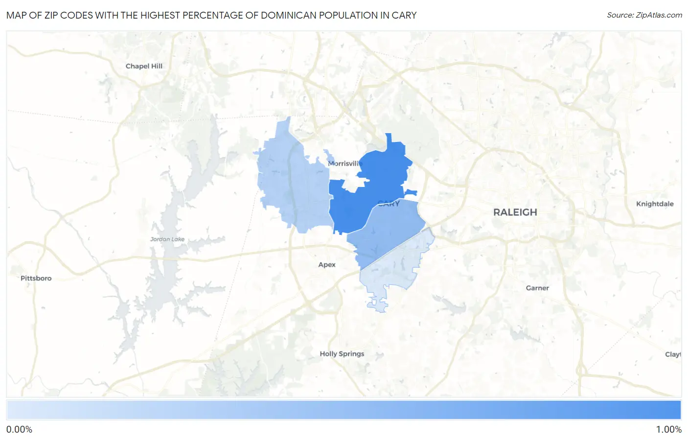 Zip Codes with the Highest Percentage of Dominican Population in Cary Map