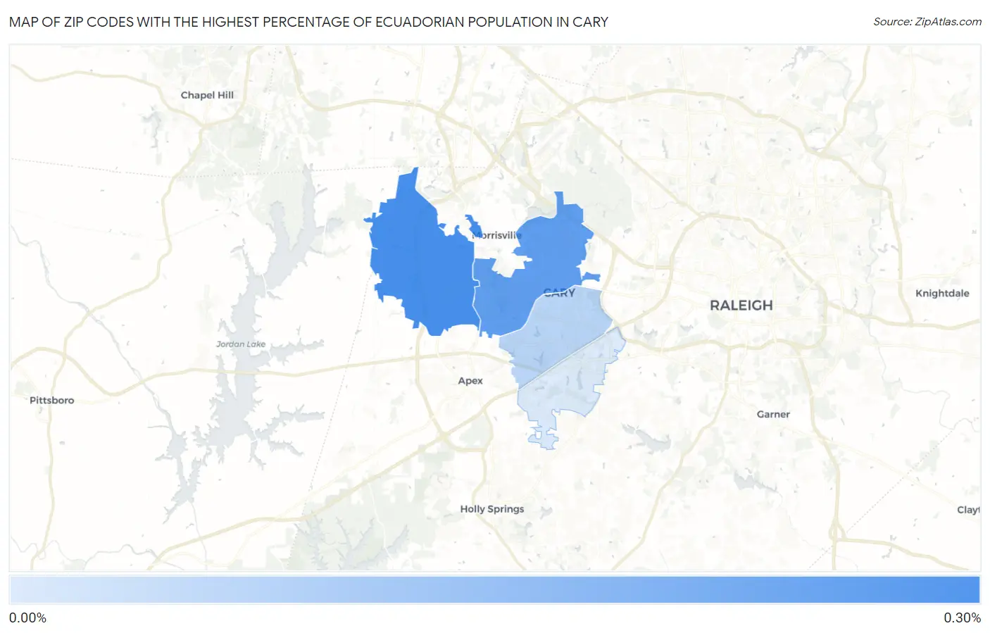 Zip Codes with the Highest Percentage of Ecuadorian Population in Cary Map