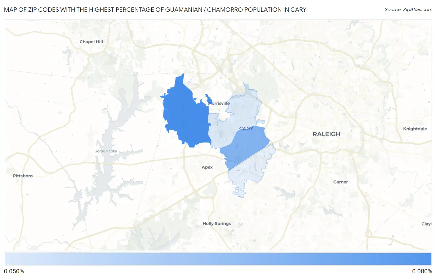 Zip Codes with the Highest Percentage of Guamanian / Chamorro Population in Cary Map