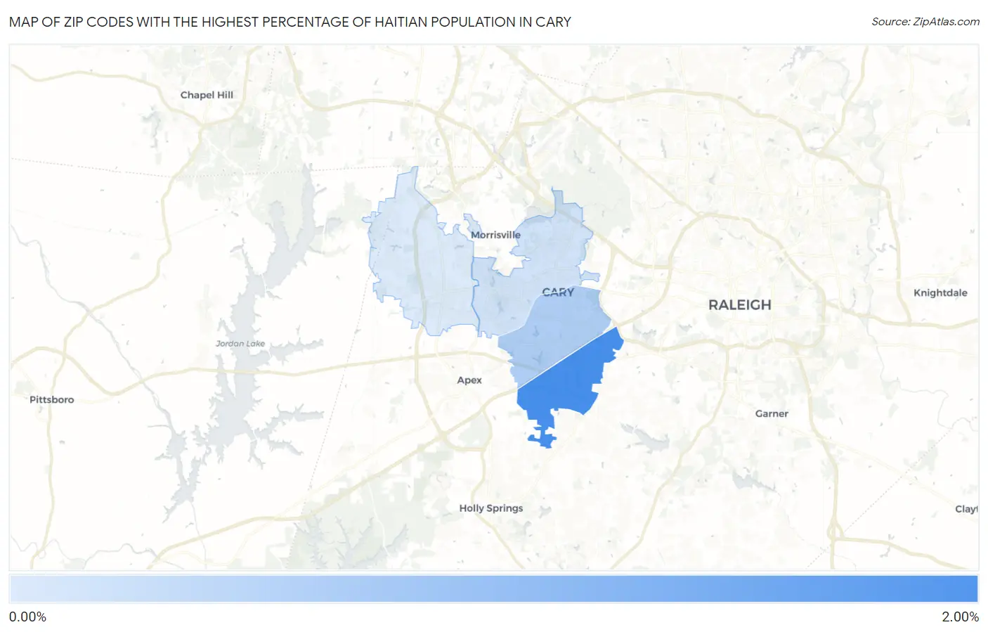 Zip Codes with the Highest Percentage of Haitian Population in Cary Map