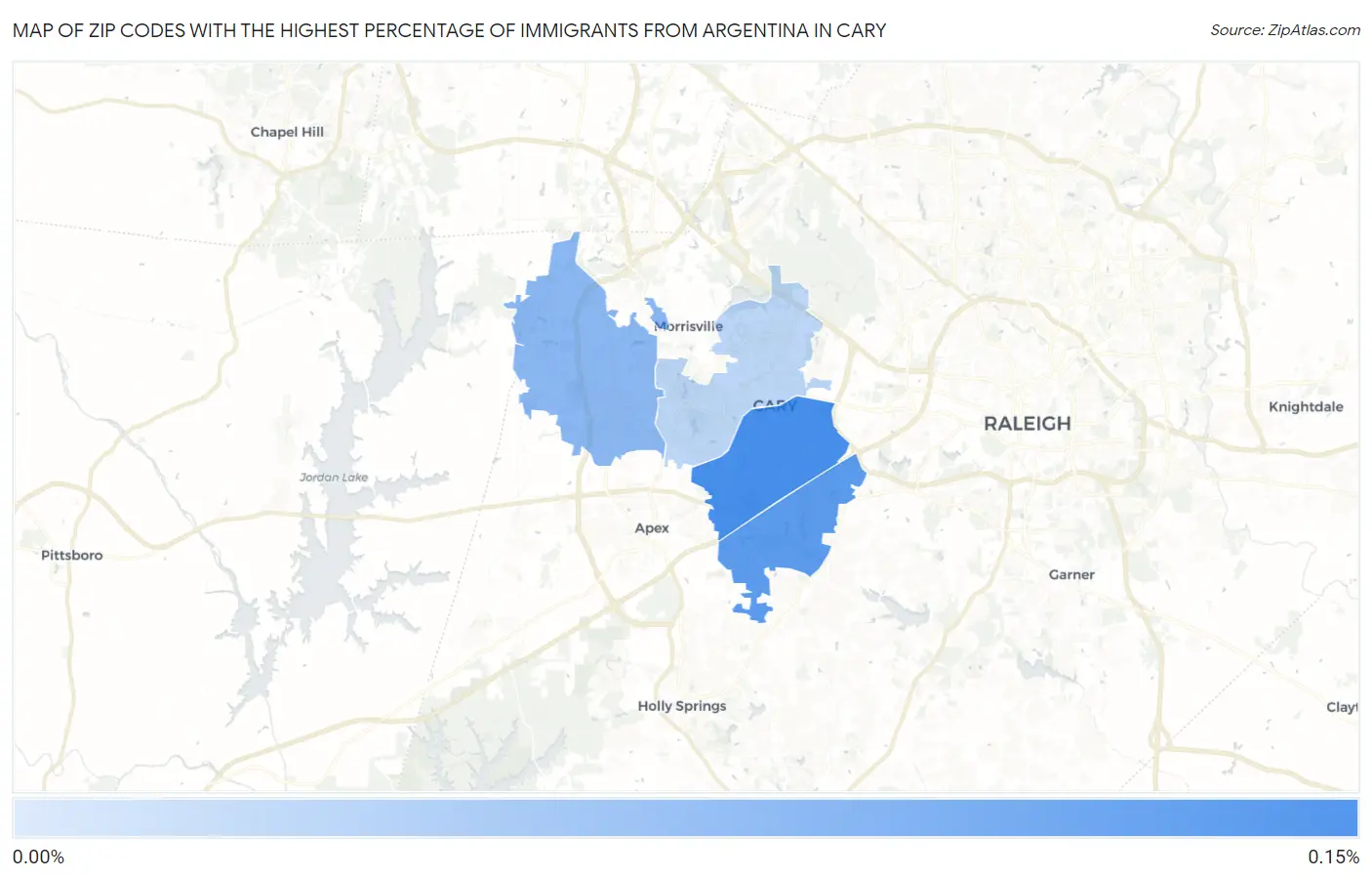 Zip Codes with the Highest Percentage of Immigrants from Argentina in Cary Map