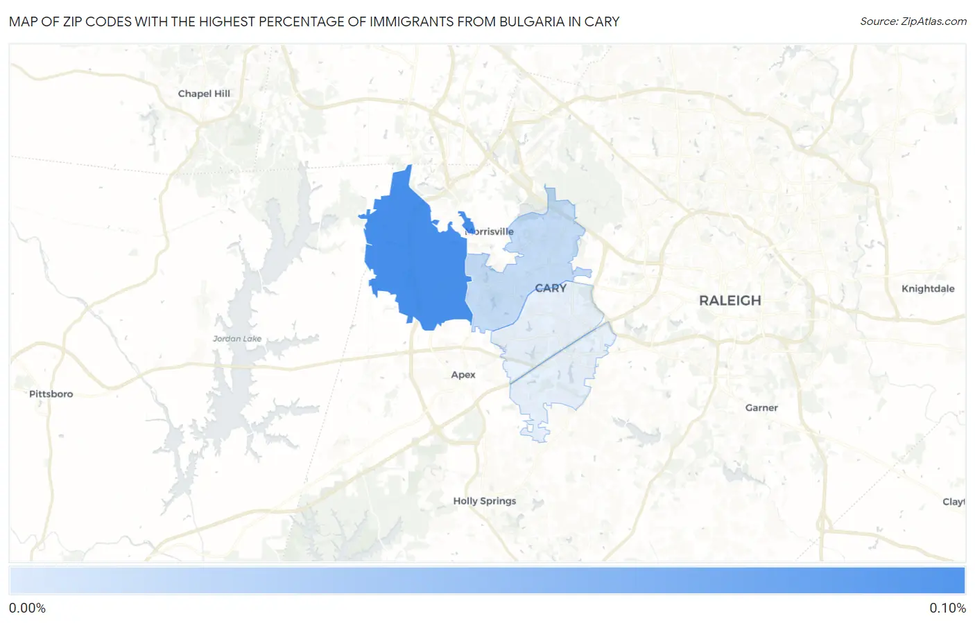 Zip Codes with the Highest Percentage of Immigrants from Bulgaria in Cary Map