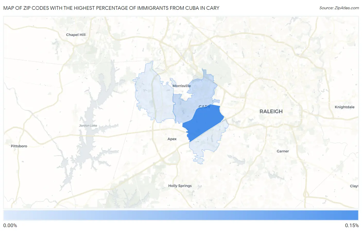 Zip Codes with the Highest Percentage of Immigrants from Cuba in Cary Map