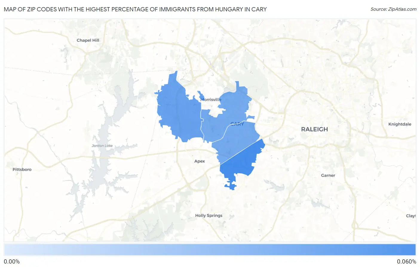 Zip Codes with the Highest Percentage of Immigrants from Hungary in Cary Map