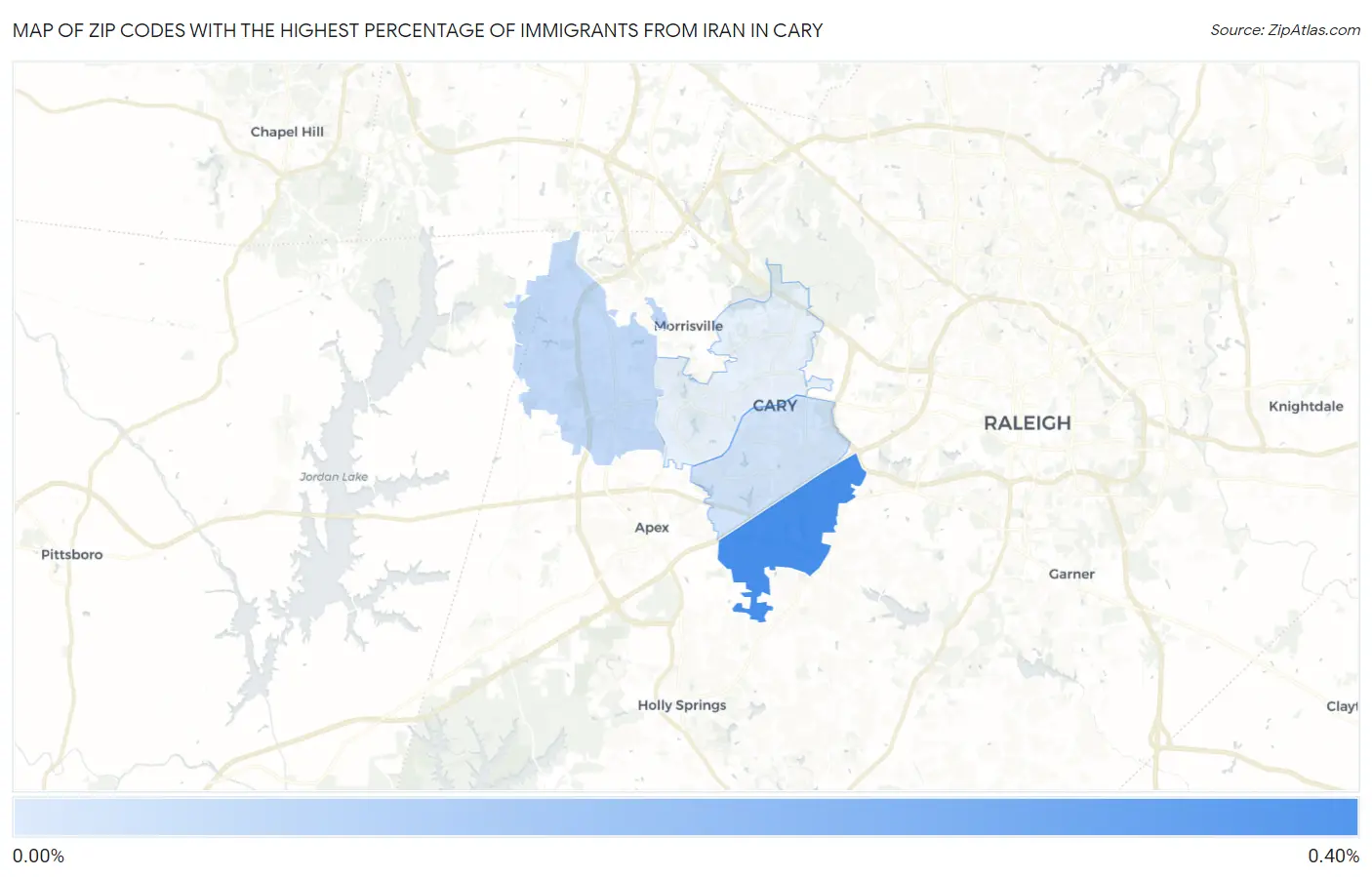 Zip Codes with the Highest Percentage of Immigrants from Iran in Cary Map
