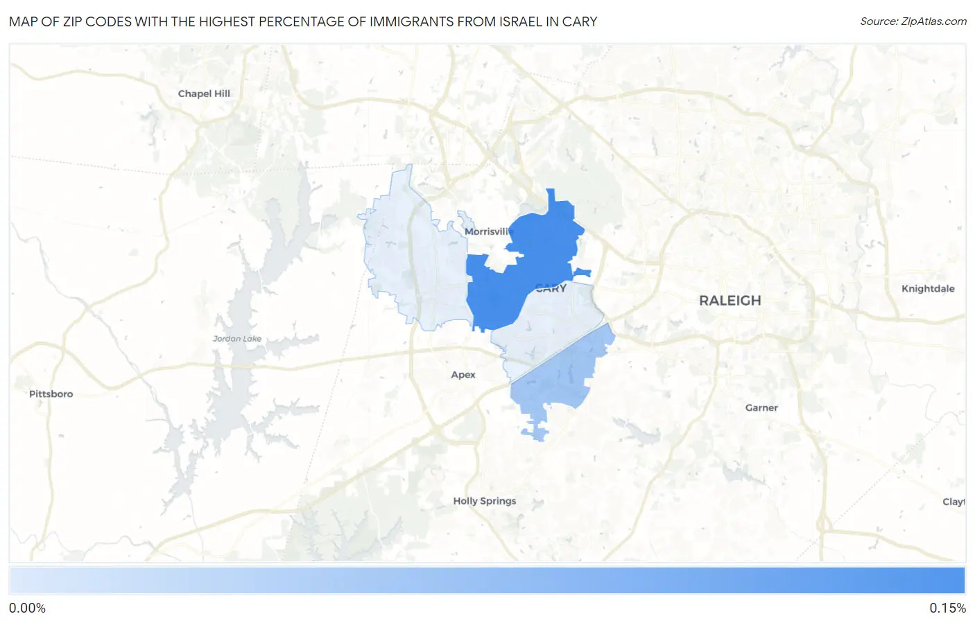 Zip Codes with the Highest Percentage of Immigrants from Israel in Cary Map