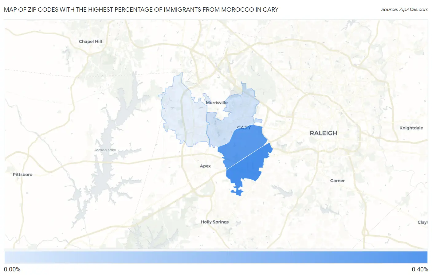 Zip Codes with the Highest Percentage of Immigrants from Morocco in Cary Map