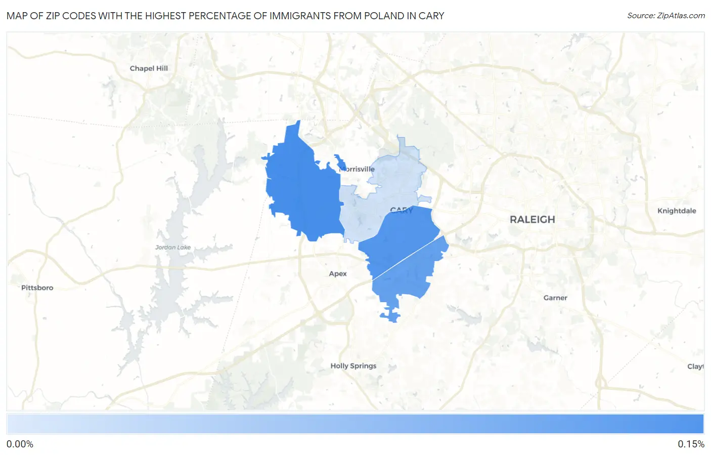 Zip Codes with the Highest Percentage of Immigrants from Poland in Cary Map