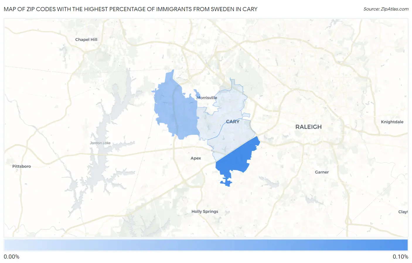 Zip Codes with the Highest Percentage of Immigrants from Sweden in Cary Map