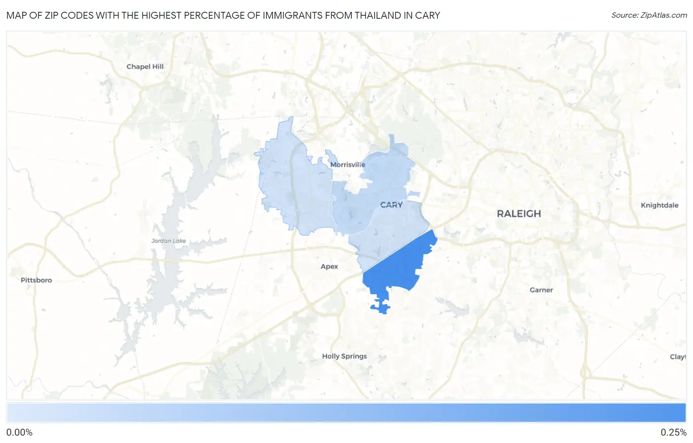 Zip Codes with the Highest Percentage of Immigrants from Thailand in Cary Map
