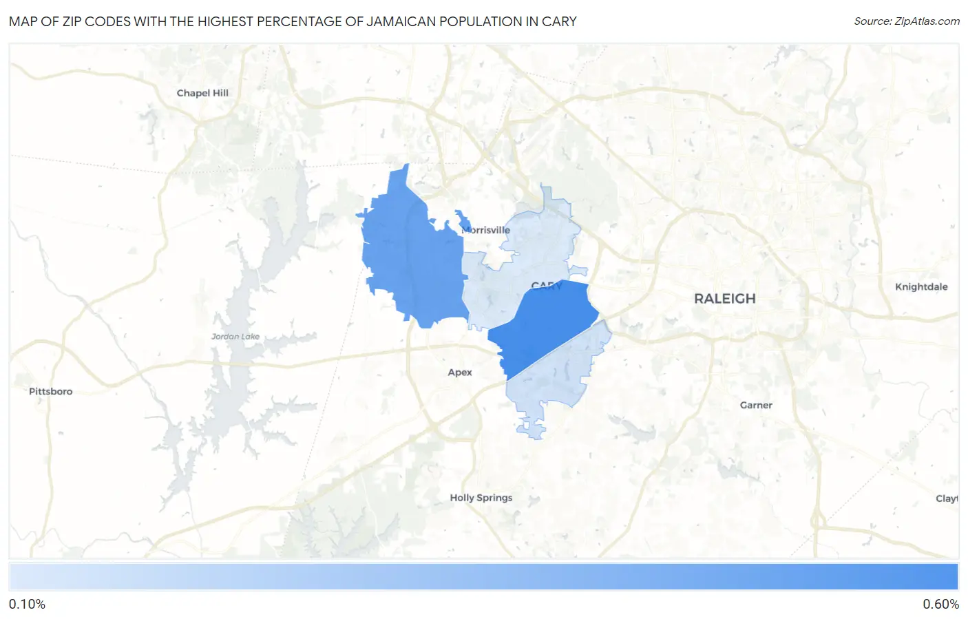 Zip Codes with the Highest Percentage of Jamaican Population in Cary Map