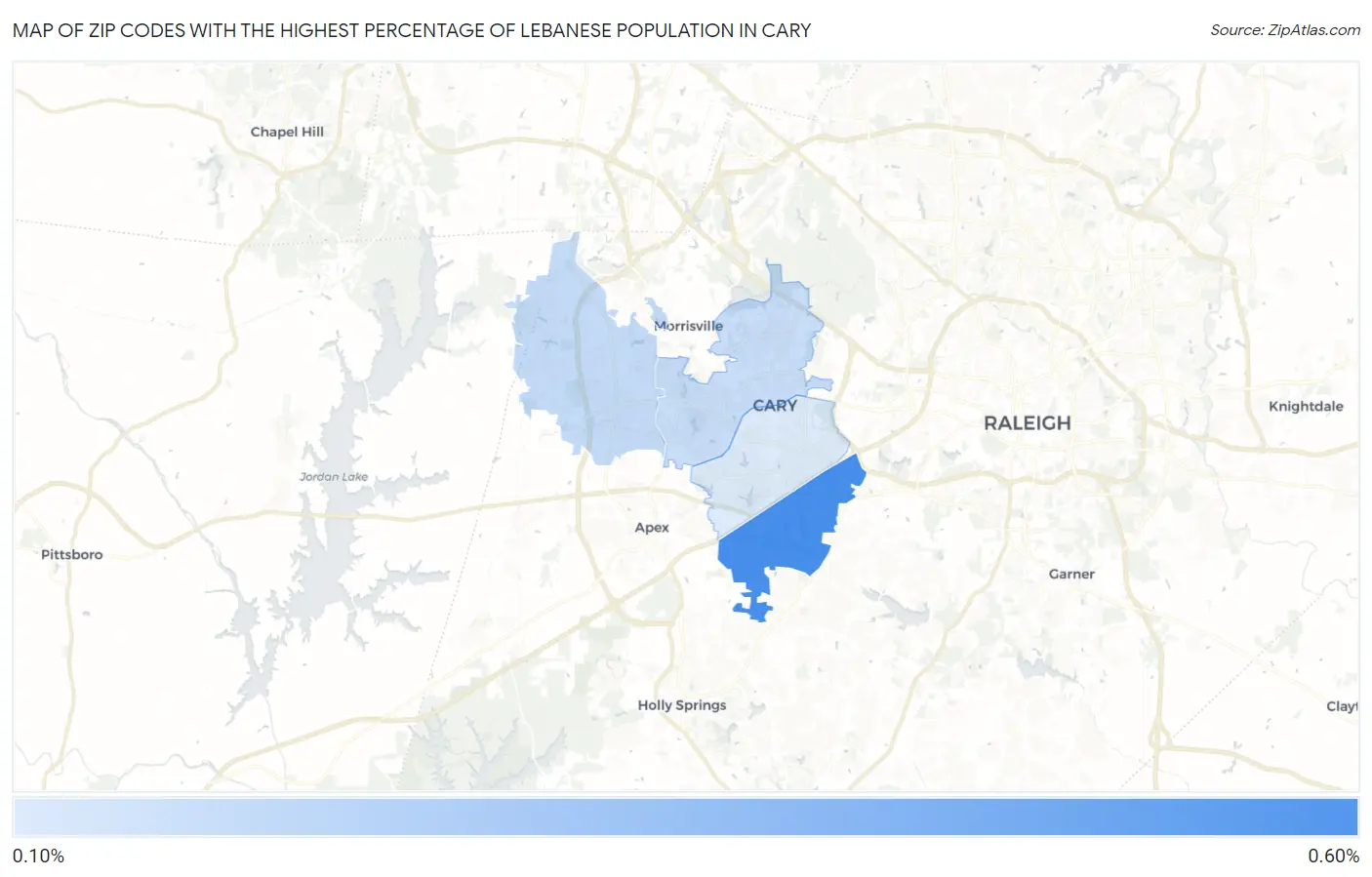 Zip Codes with the Highest Percentage of Lebanese Population in Cary Map