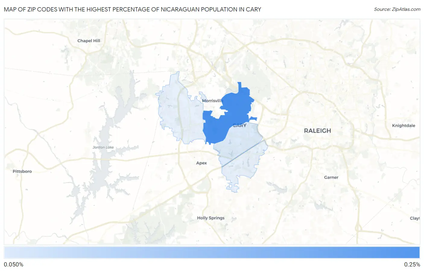 Zip Codes with the Highest Percentage of Nicaraguan Population in Cary Map