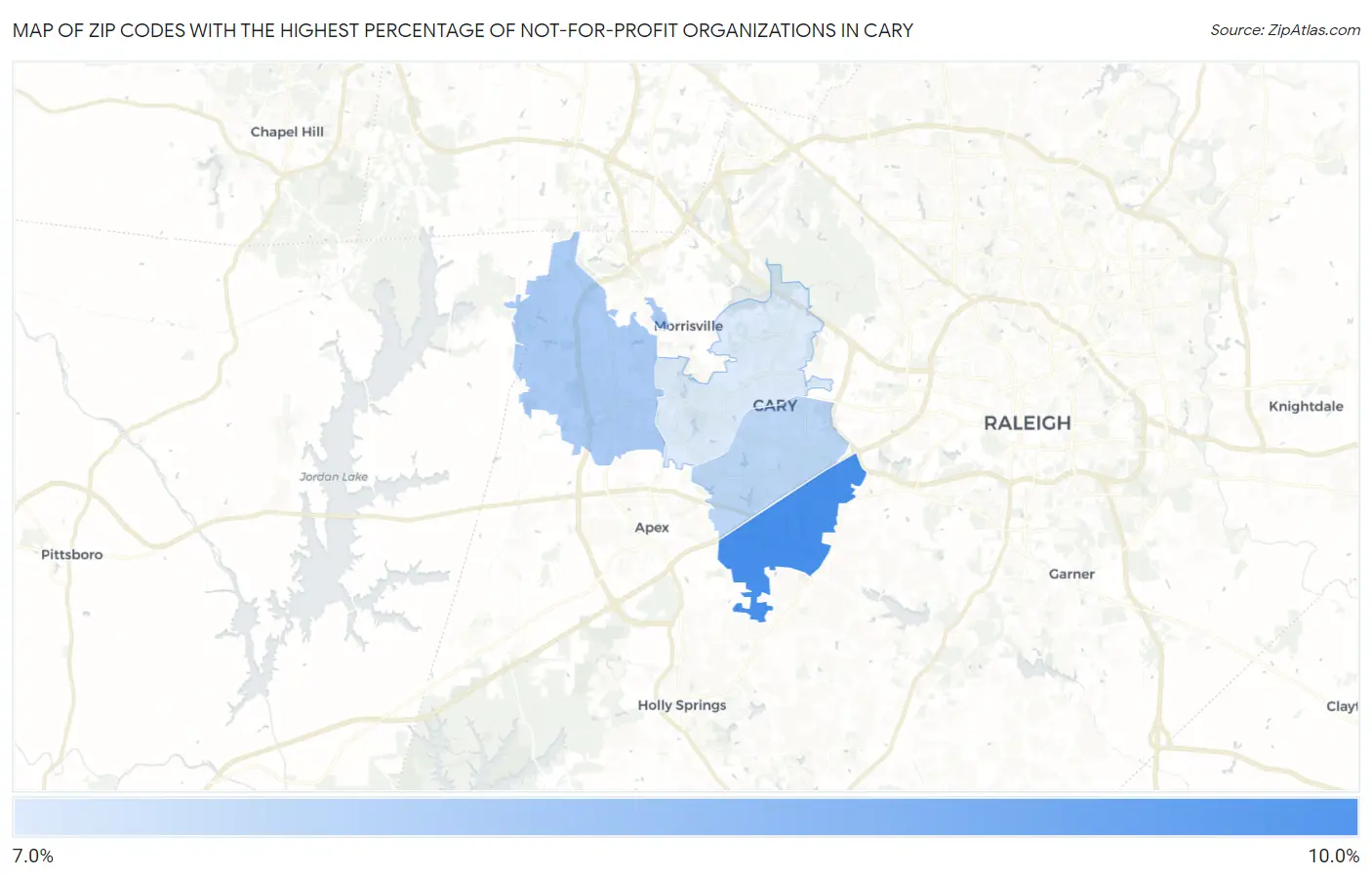 Zip Codes with the Highest Percentage of Not-for-profit Organizations in Cary Map