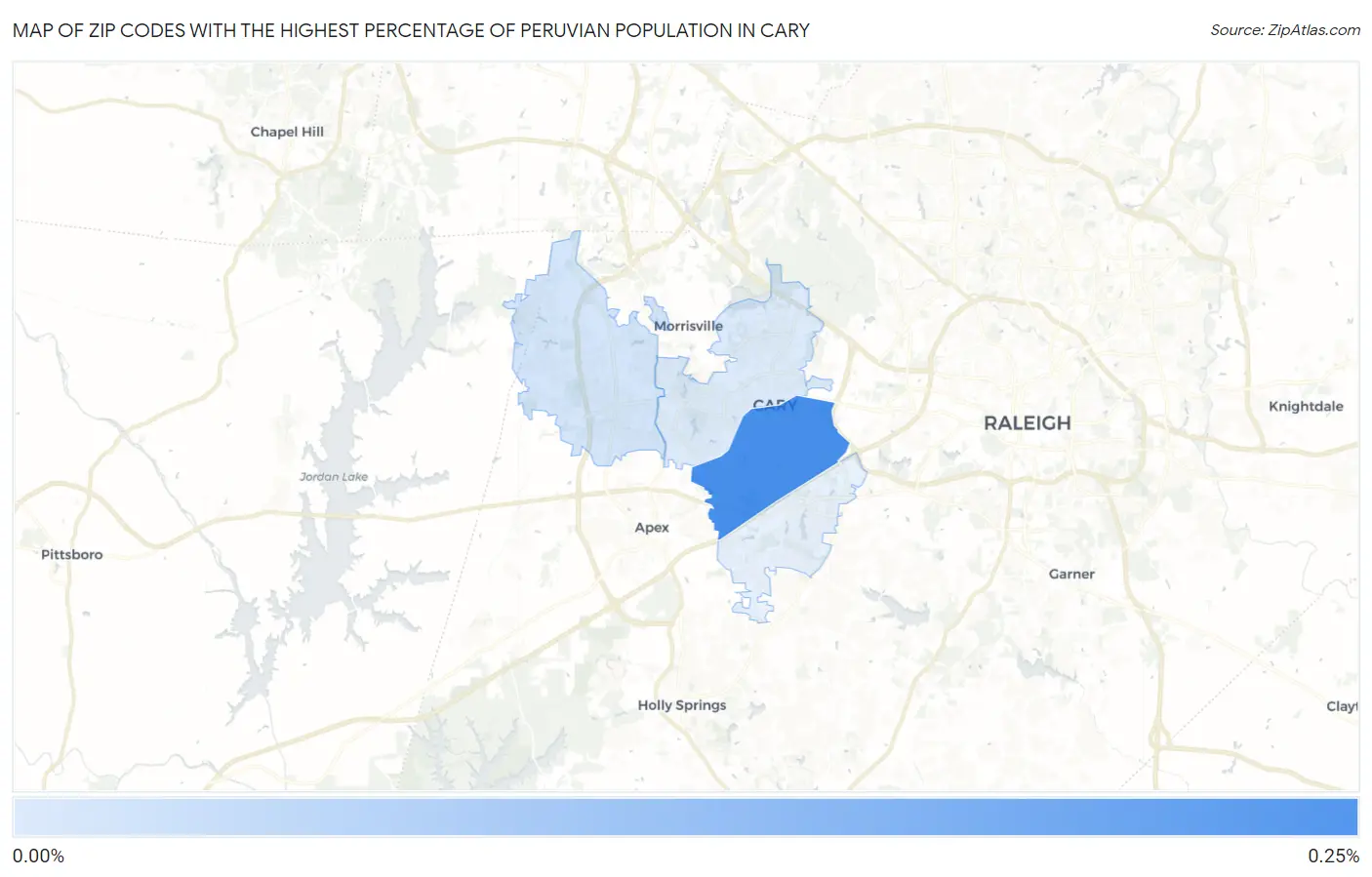 Zip Codes with the Highest Percentage of Peruvian Population in Cary Map
