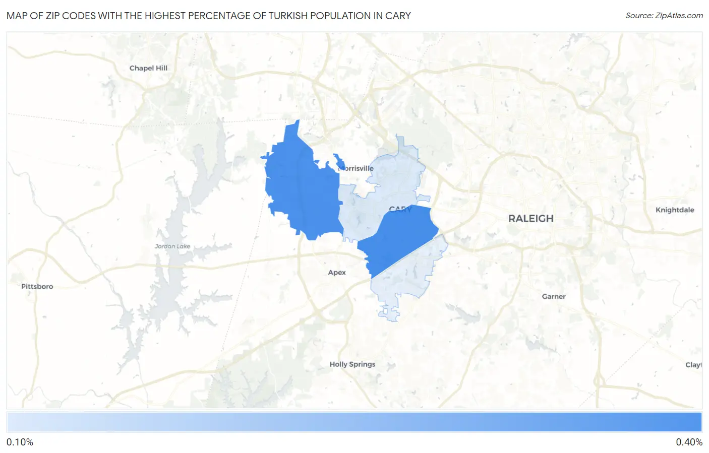 Zip Codes with the Highest Percentage of Turkish Population in Cary Map