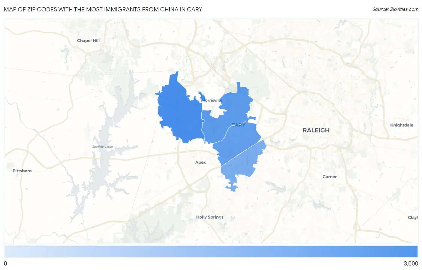 Zip Codes with the Most Immigrants from China in Cary Map