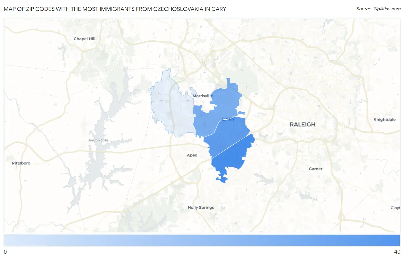 Zip Codes with the Most Immigrants from Czechoslovakia in Cary Map