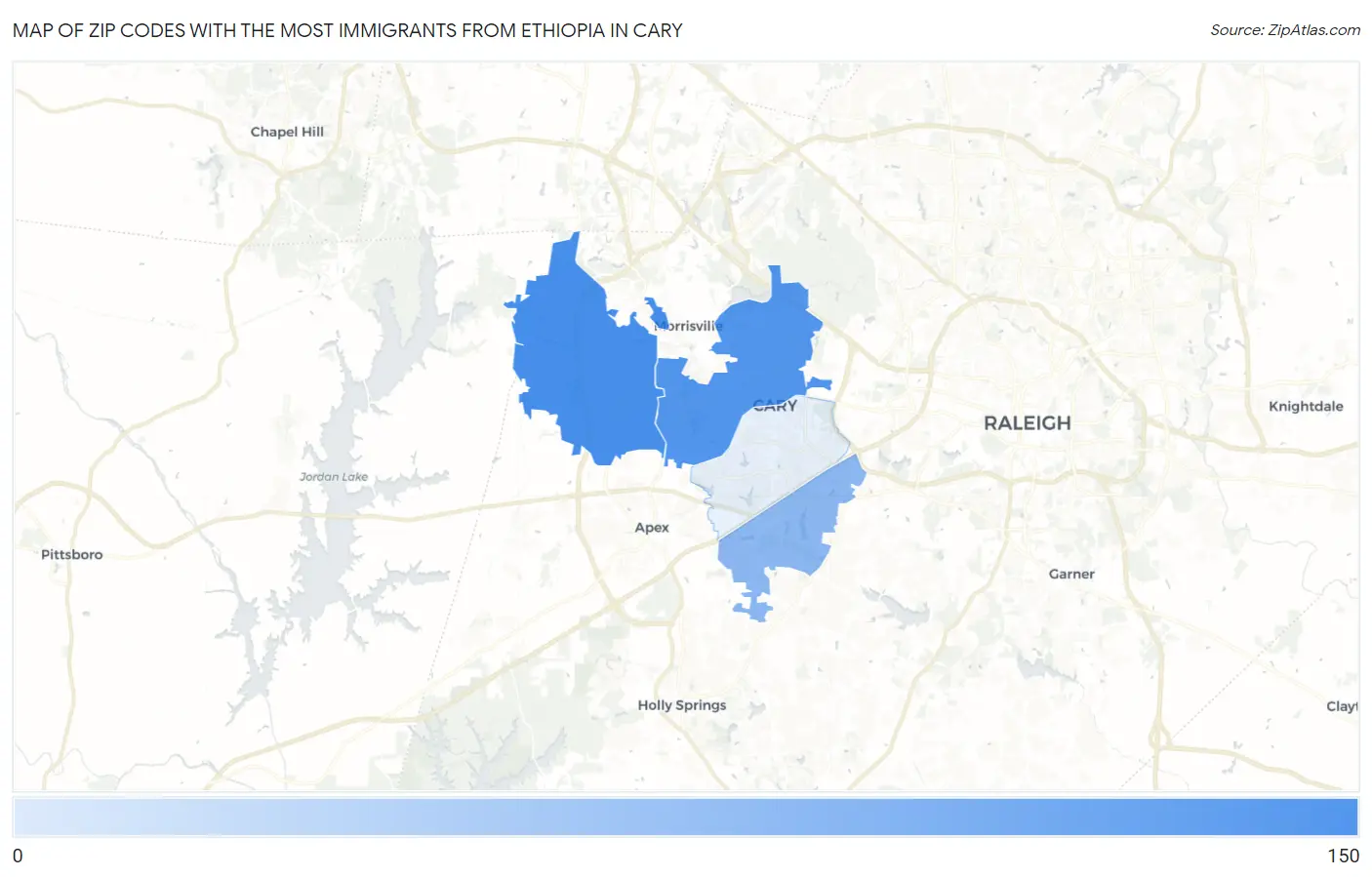 Zip Codes with the Most Immigrants from Ethiopia in Cary Map
