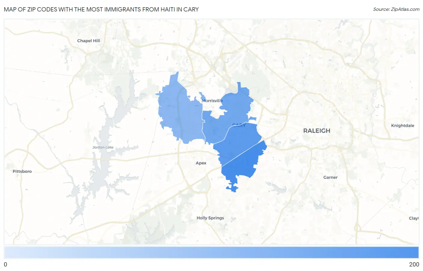 Zip Codes with the Most Immigrants from Haiti in Cary Map