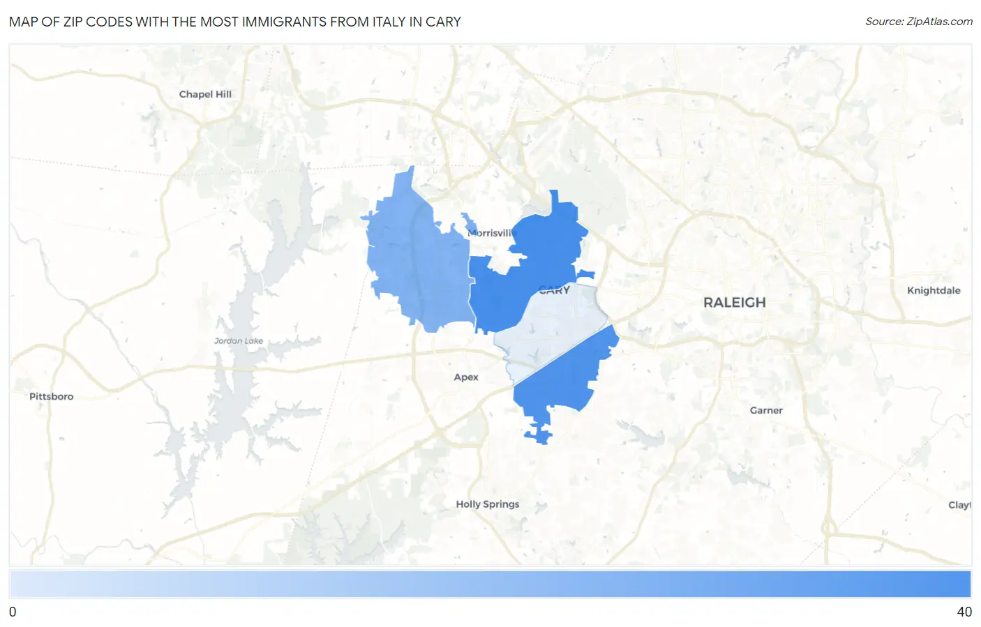 Zip Codes with the Most Immigrants from Italy in Cary Map