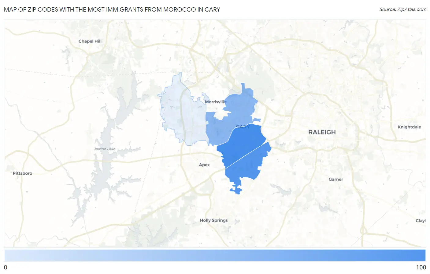 Zip Codes with the Most Immigrants from Morocco in Cary Map