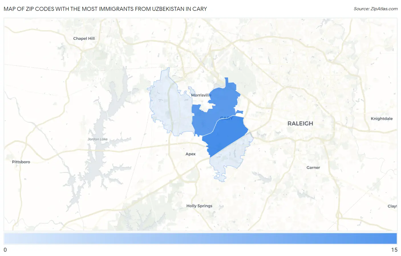 Zip Codes with the Most Immigrants from Uzbekistan in Cary Map
