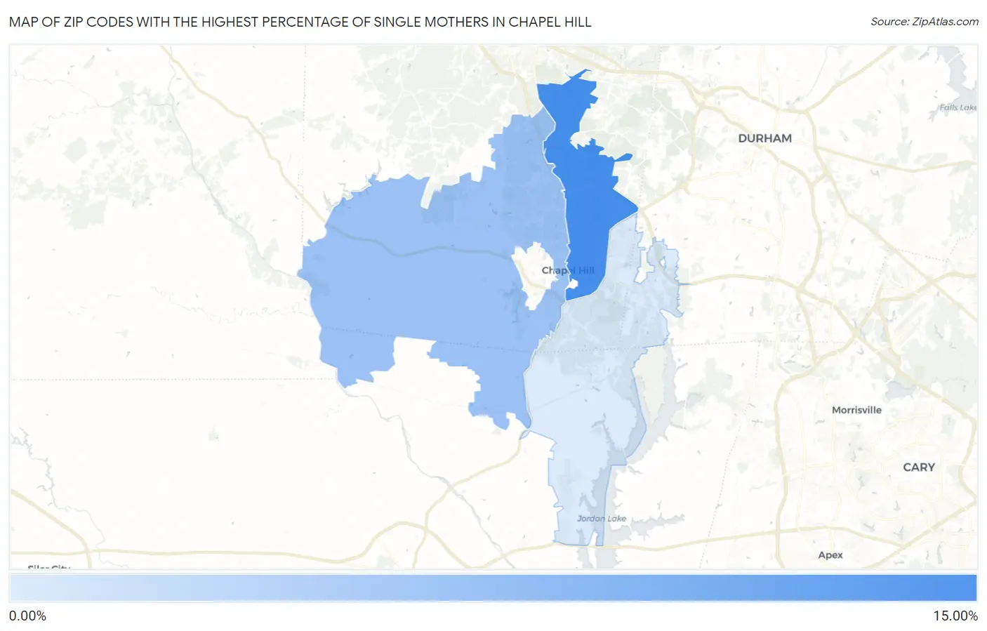 Zip Codes with the Highest Percentage of Single Mothers in Chapel Hill Map