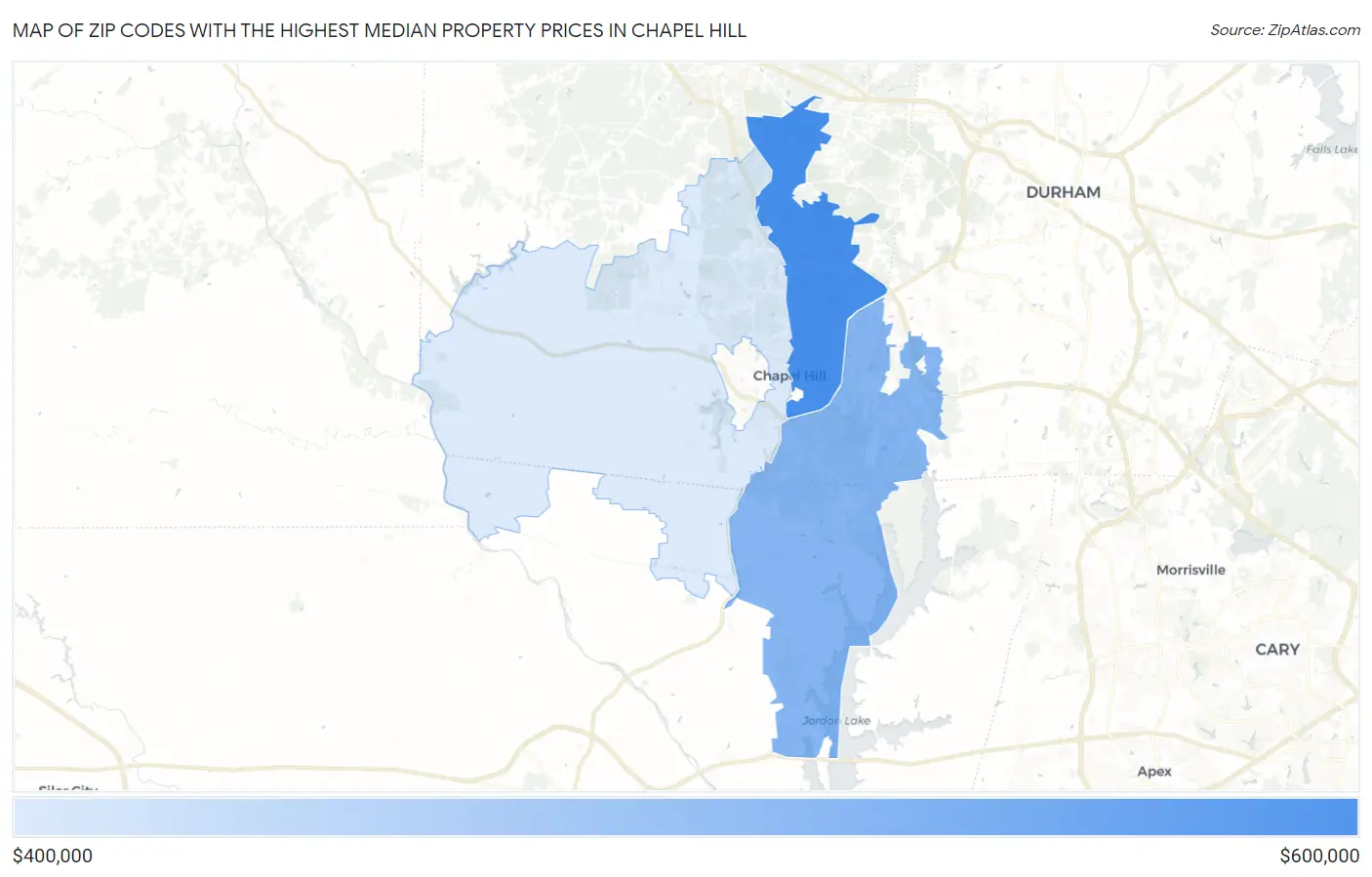 Zip Codes with the Highest Median Property Prices in Chapel Hill Map
