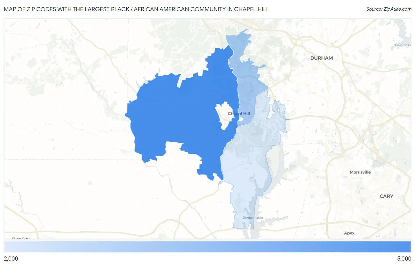 Zip Codes with the Largest Black / African American Community in Chapel Hill Map