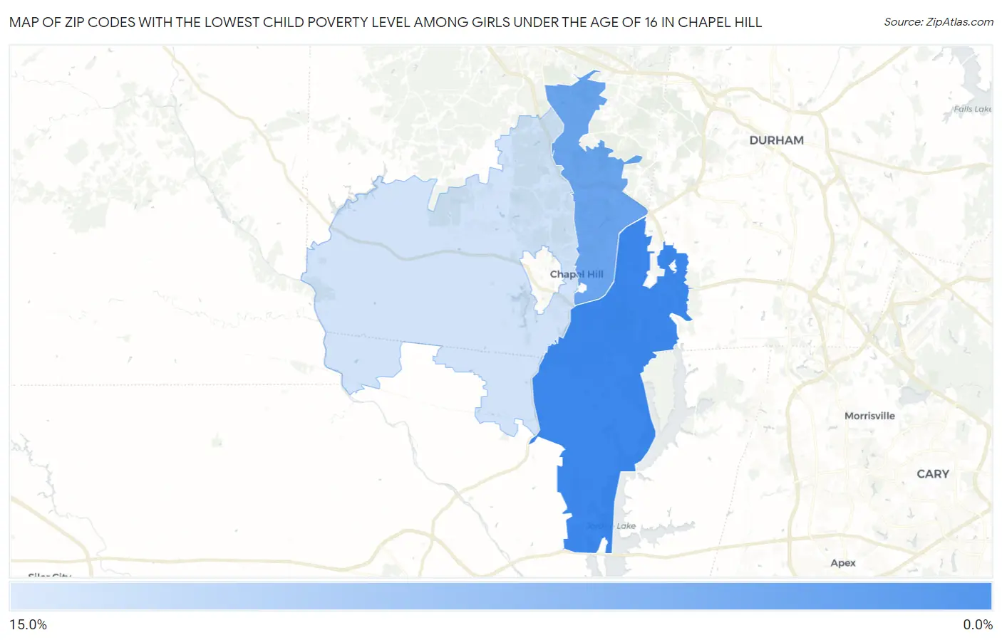 Zip Codes with the Lowest Child Poverty Level Among Girls Under the Age of 16 in Chapel Hill Map