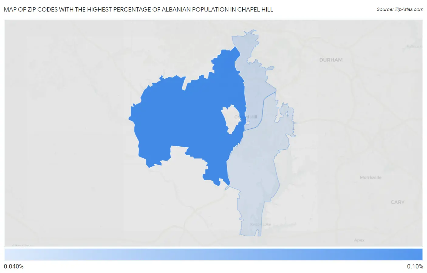 Zip Codes with the Highest Percentage of Albanian Population in Chapel Hill Map