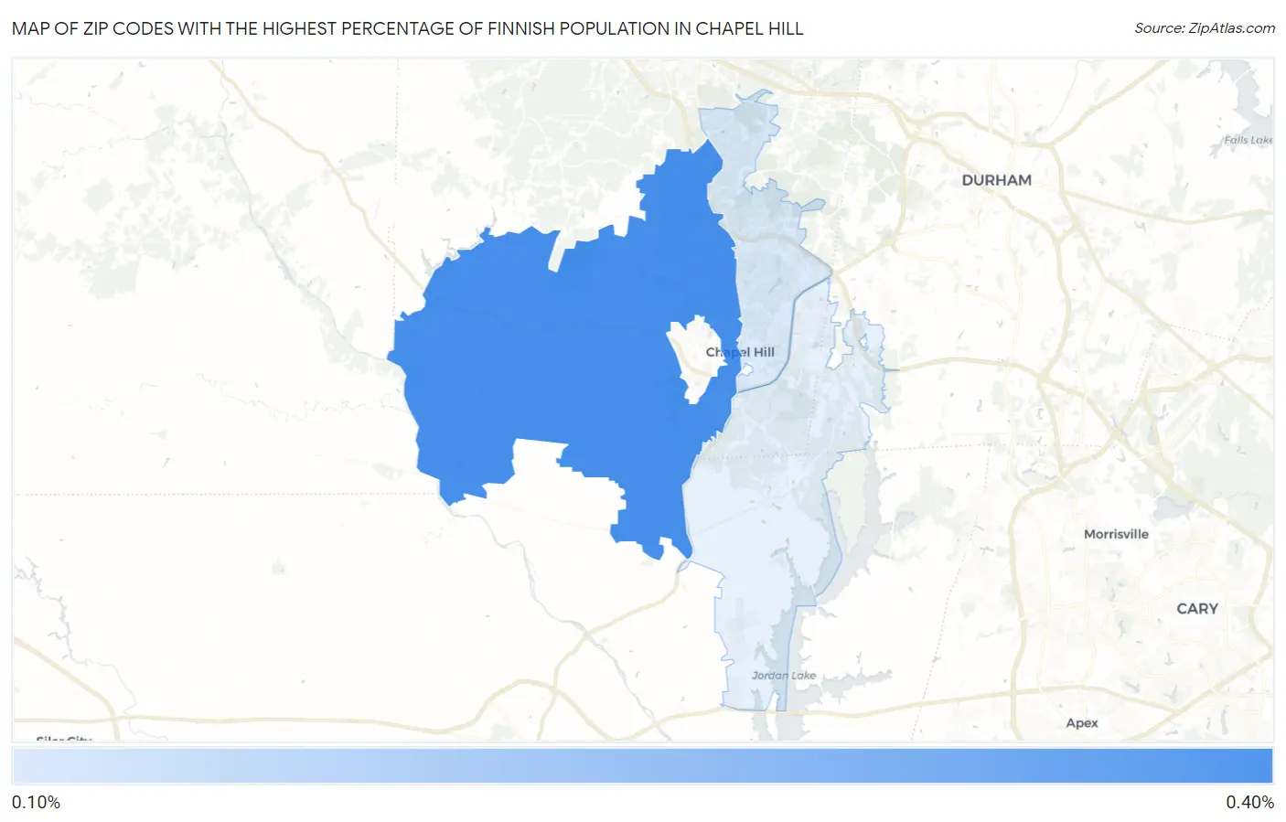 Zip Codes with the Highest Percentage of Finnish Population in Chapel Hill Map
