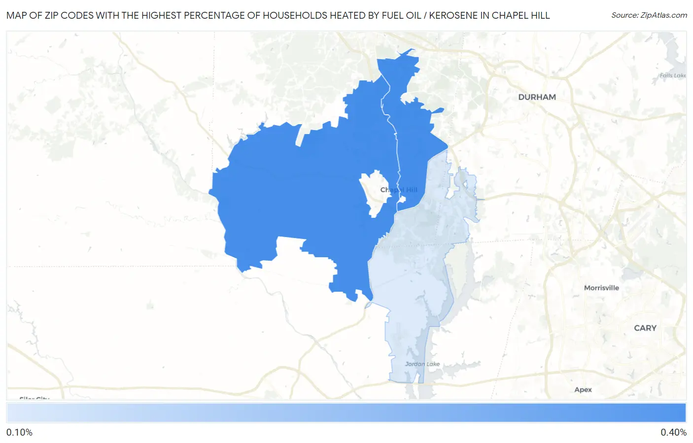 Zip Codes with the Highest Percentage of Households Heated by Fuel Oil / Kerosene in Chapel Hill Map