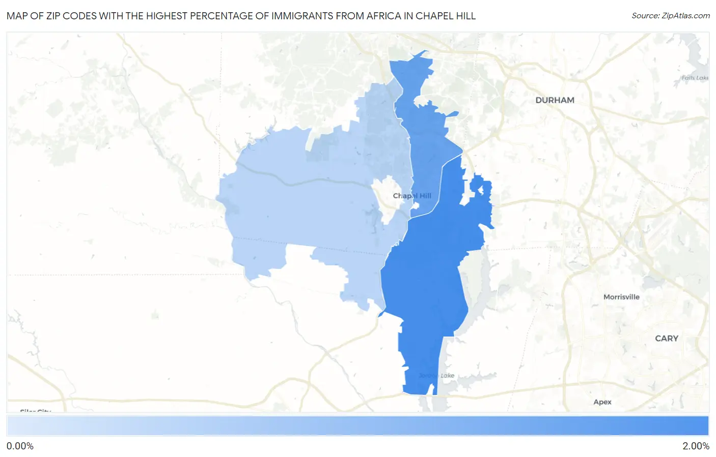 Zip Codes with the Highest Percentage of Immigrants from Africa in Chapel Hill Map