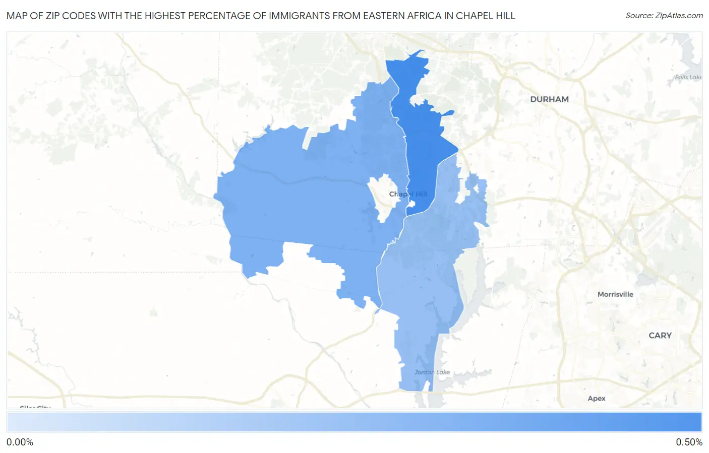 Zip Codes with the Highest Percentage of Immigrants from Eastern Africa in Chapel Hill Map
