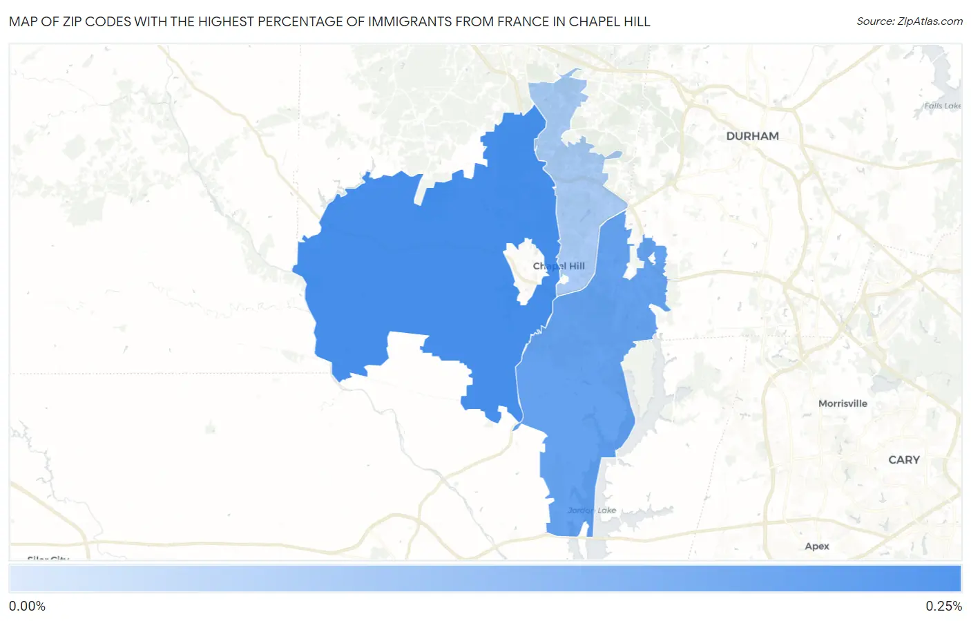 Zip Codes with the Highest Percentage of Immigrants from France in Chapel Hill Map