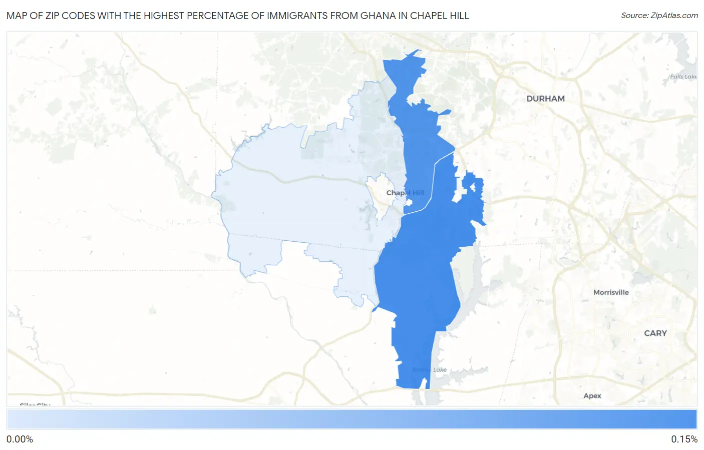 Zip Codes with the Highest Percentage of Immigrants from Ghana in Chapel Hill Map