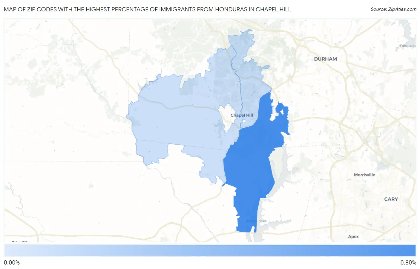 Zip Codes with the Highest Percentage of Immigrants from Honduras in Chapel Hill Map