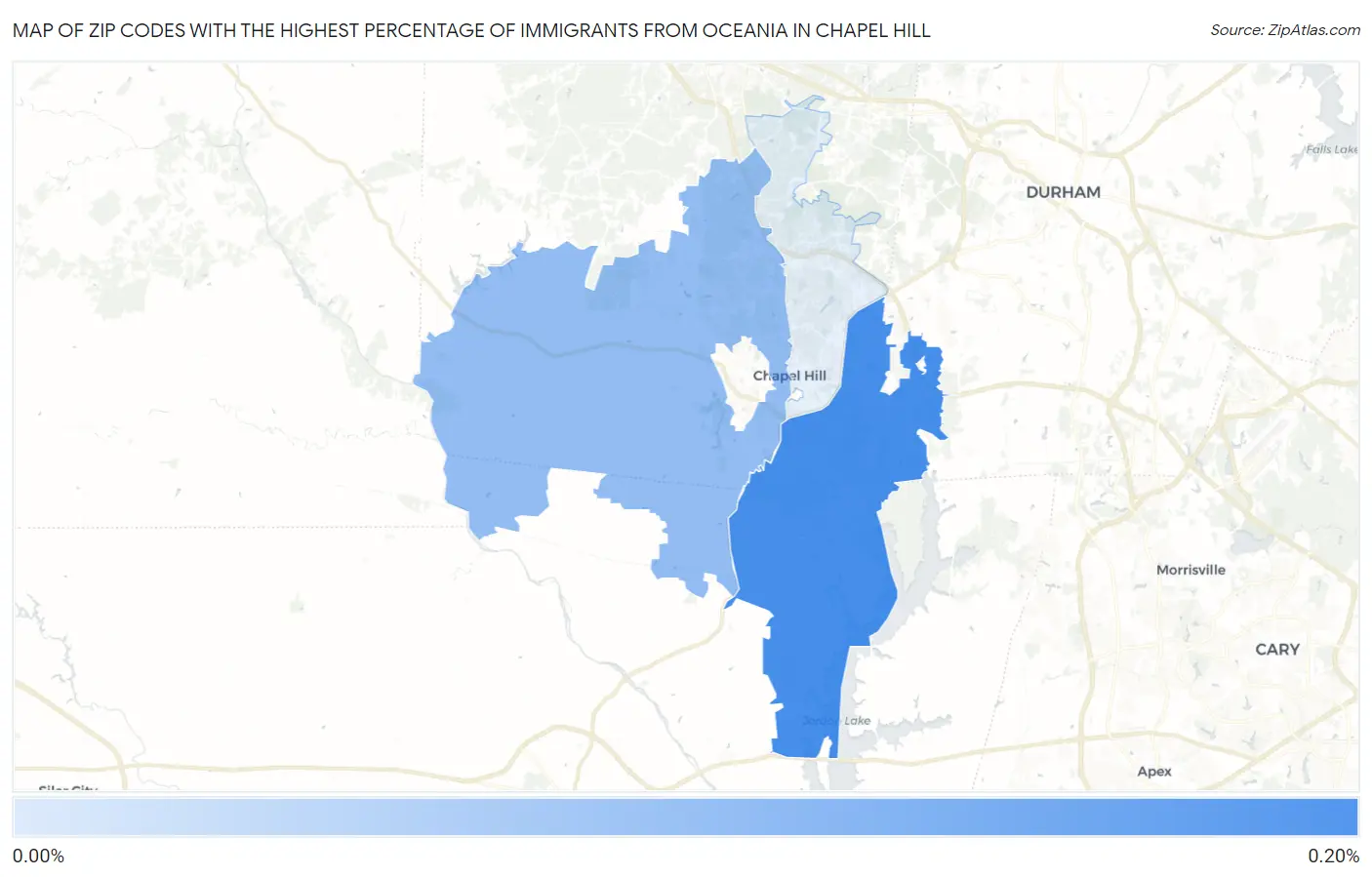 Zip Codes with the Highest Percentage of Immigrants from Oceania in Chapel Hill Map
