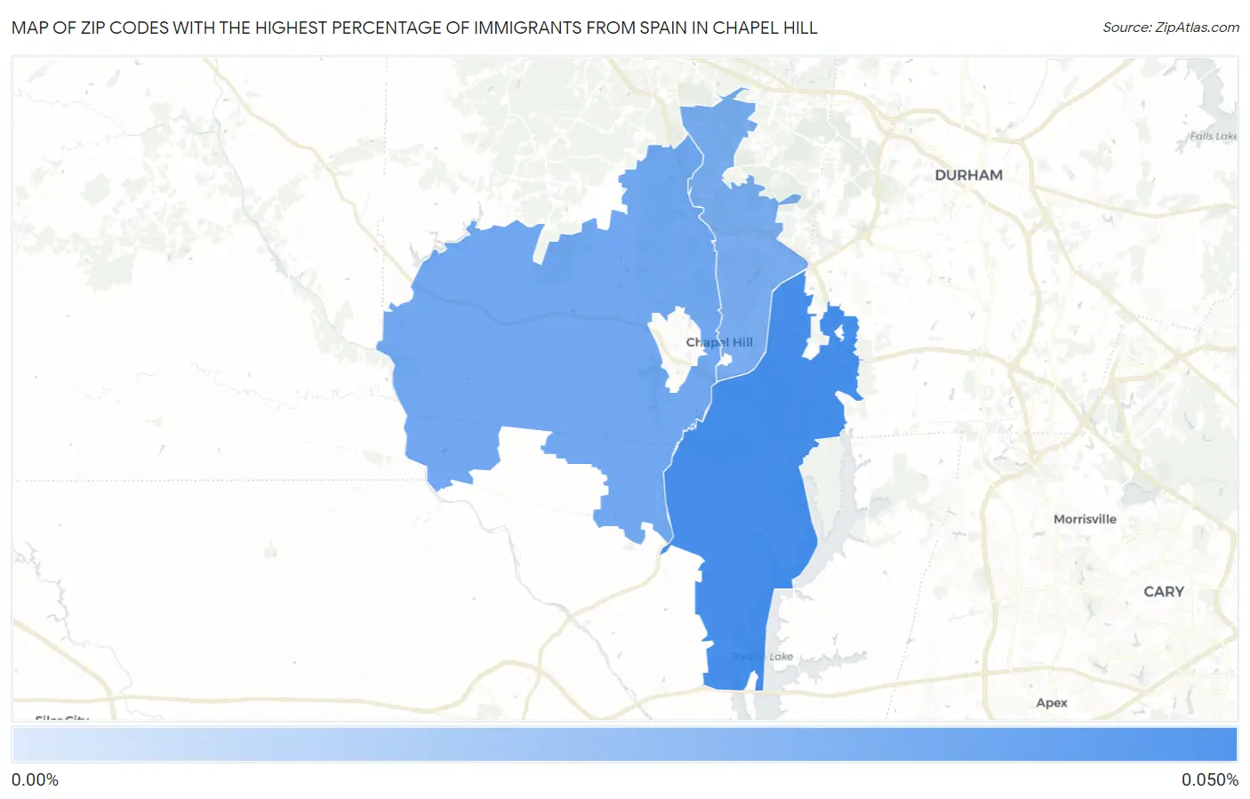 Zip Codes with the Highest Percentage of Immigrants from Spain in Chapel Hill Map
