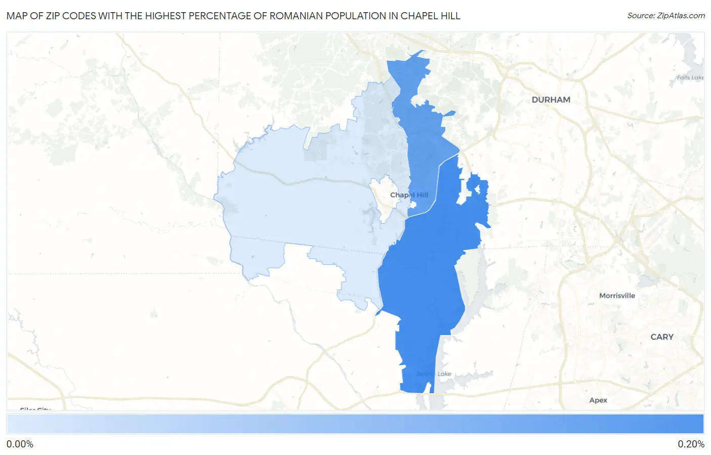 Zip Codes with the Highest Percentage of Romanian Population in Chapel Hill Map