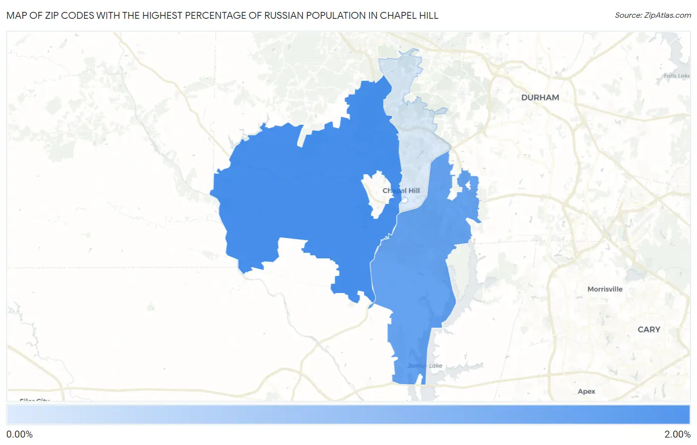 Zip Codes with the Highest Percentage of Russian Population in Chapel Hill Map