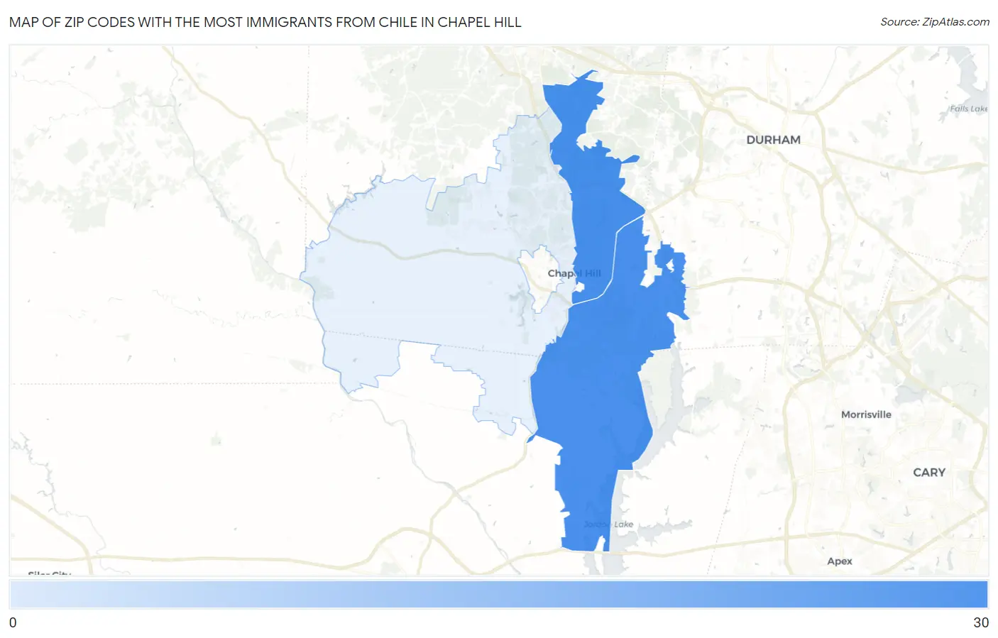 Zip Codes with the Most Immigrants from Chile in Chapel Hill Map