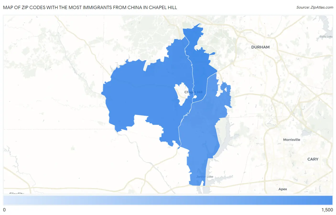 Zip Codes with the Most Immigrants from China in Chapel Hill Map
