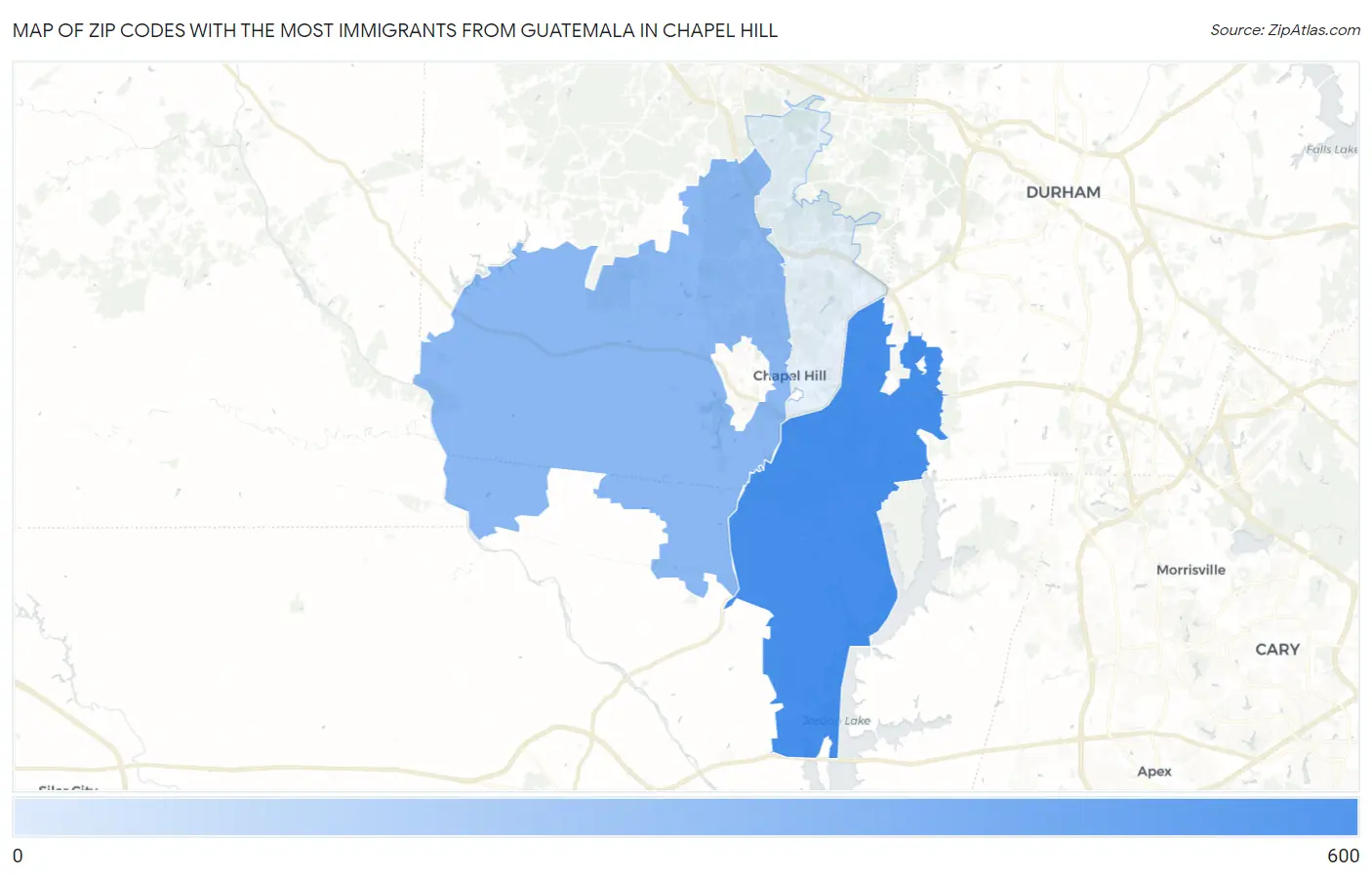 Zip Codes with the Most Immigrants from Guatemala in Chapel Hill Map