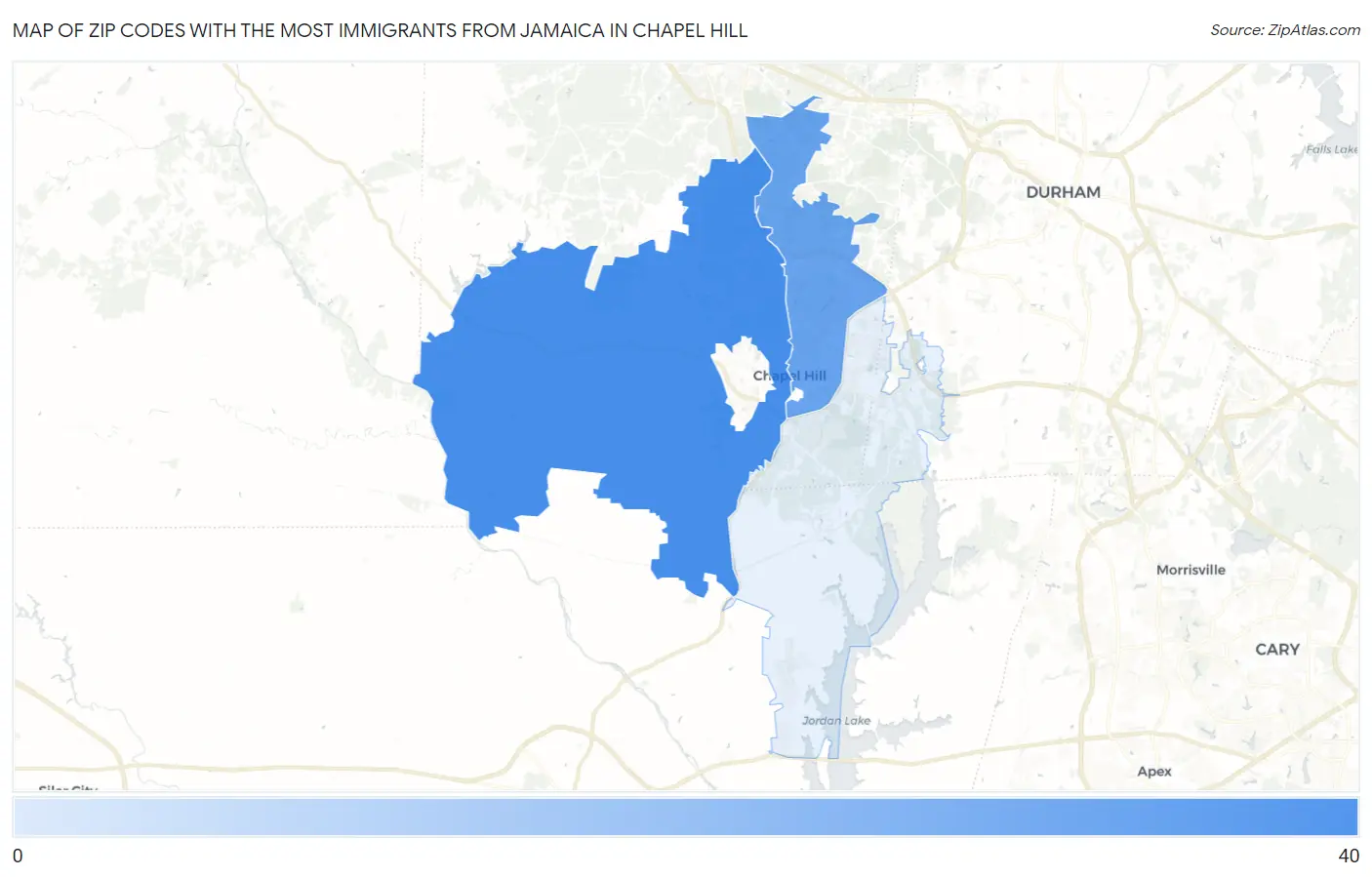 Zip Codes with the Most Immigrants from Jamaica in Chapel Hill Map