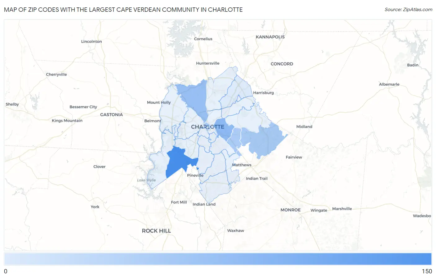 Zip Codes with the Largest Cape Verdean Community in Charlotte Map